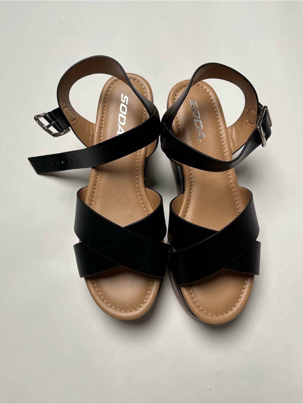 Soda Black Crisscross Ankle Strap Sandals